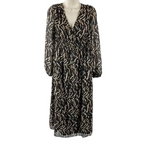 Sophia Vergara Elegant Long Sleeve Black, Metallic Gold and Cream Dress
